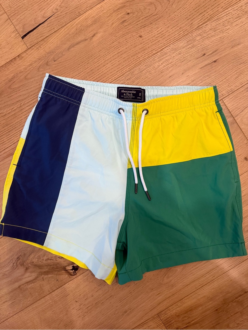 Abercrombie & Fitch Men’s Colorblock Swim Trunks - Navy/Light Blue/Yellow/Green